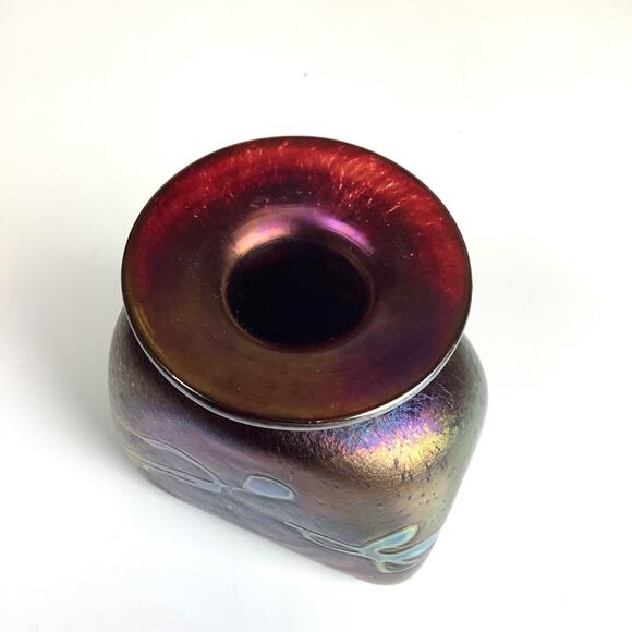 Robert Held Studio Signed Art Glass Vase Purple Swirl Iridescent w/Tag 3” High - Picture 4 of 13